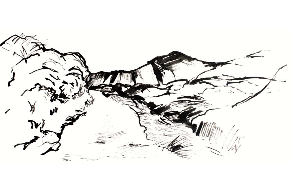 Landscape drawing in black and white
