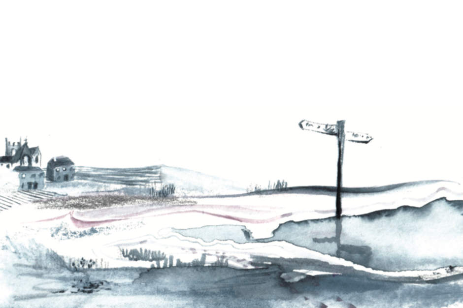 Watercolour of rural landscape